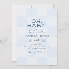 Invitación Oh Baby Fiesta de Bebé Azul Cuadros Moderna