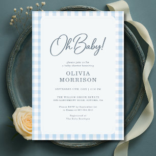 Invitación Oh Baby Fiesta de Bebé en Azul Gingham