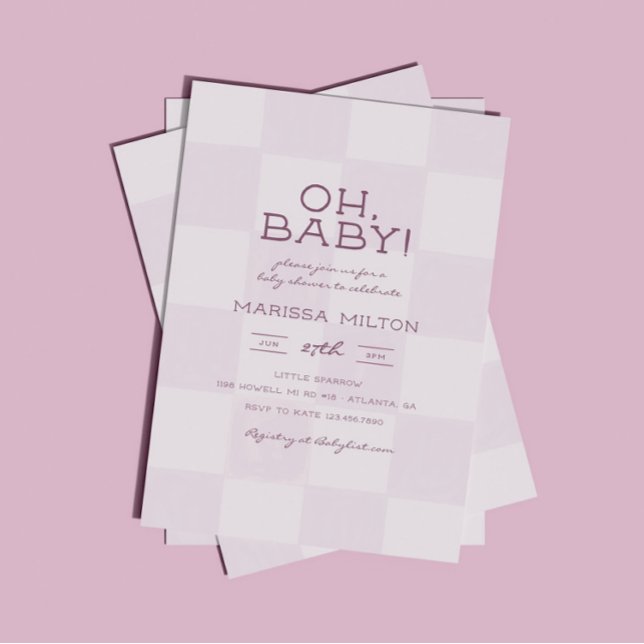 Invitación Oh Baby Fiesta de Bebé Rosa Cuadrada Moderna (Subido por el creador)
