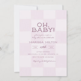 Invitación Oh Baby Fiesta de Bebé Rosa Moderna a Cuadros