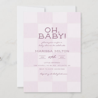 Invitación Oh Baby Fiesta de Bebé Rosa Moderna a Cuadros