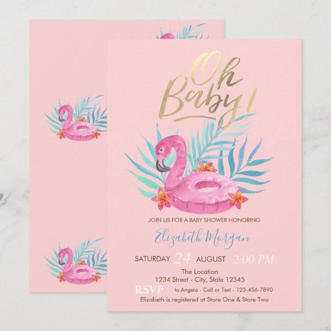 Invitación Oh Baby Flamingo Baby Shower (Anverso / Reverso)