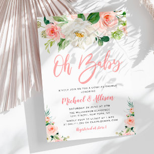 Invitación OH BABY   floración rosa rubor parejas de flores d