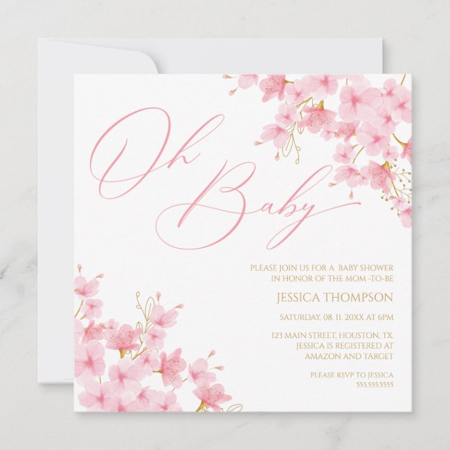 Invitación Oh Baby Floral Baby Shower Cherry Blossom (Anverso)