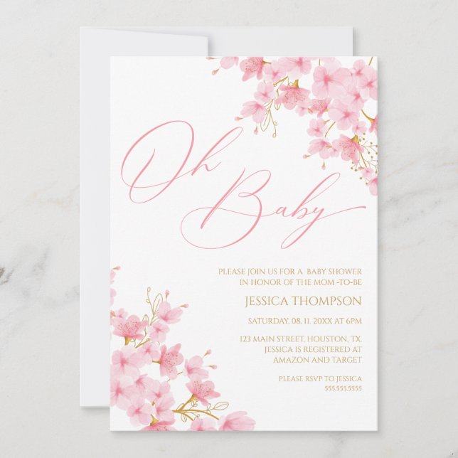 Invitación Oh Baby Floral Baby Shower Cherry Blossom (Anverso)