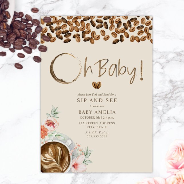 Invitación Oh Baby Floral Coffee Sip Y Ver (Subido por el creador)