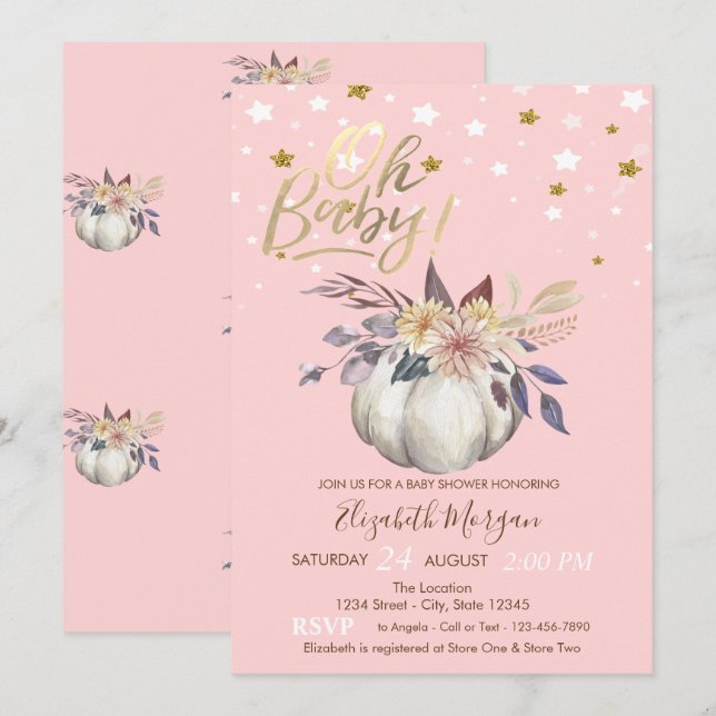 Invitación Oh Baby Floral Pumpkin Stars Baby Shower (Anverso / Reverso)