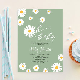 Invitación Oh Baby Floral Retro Sage Green Daisy Baby Shower