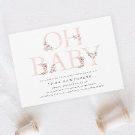 Invitación Oh Baby Floral Typography Pink Baby Shower