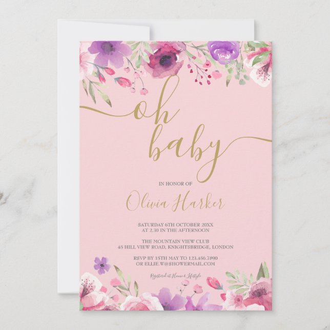 Invitación Oh Baby Flores de prado rosado Baby Shower / Sprin (Anverso)