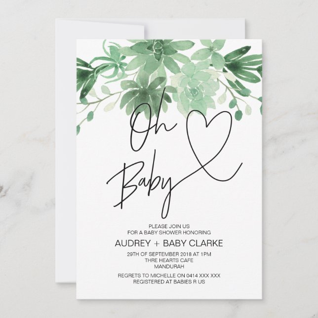 Invitación Oh Baby Gender Neutral Baby Shower Succulent (Anverso)