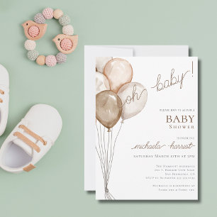 Invitación Oh Baby Gender Neutral Balloon Baby Shower