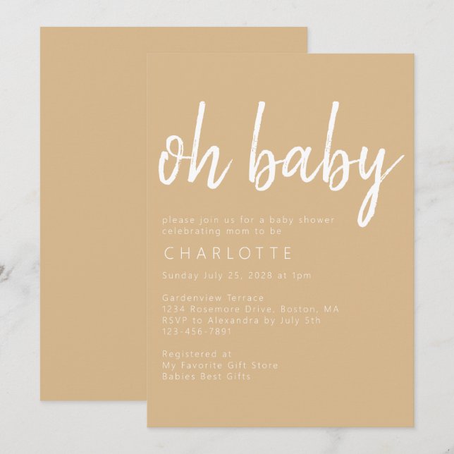 Invitación Oh Baby Gender Neutral Boho Baby Shower (Anverso / Reverso)