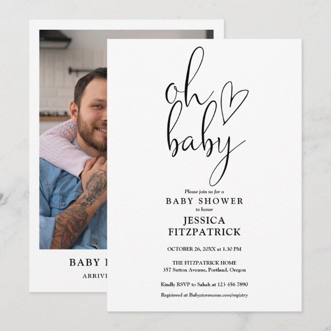 Invitación Oh Baby Gender Neutral Photo Baby Shower (Anverso / Reverso)
