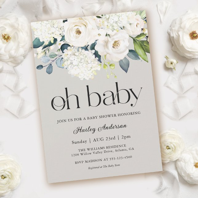 Invitación Oh Baby Gender Neutral White Floral Baby Shower (Subido por el creador)