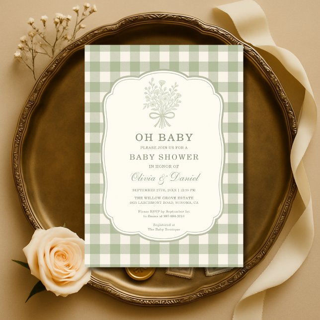 Invitación Oh Baby Gingham Fiesta de Bebé para Parejas (Subido por el creador)