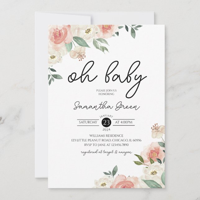 Invitación Oh Baby Girl Baby Shower (Anverso)