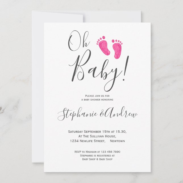 Invitación Oh Baby Girl Pies Pink Couples Baby Shower (Anverso)