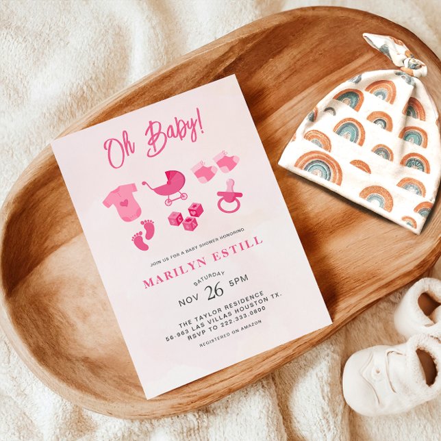 Invitación Oh Baby Girl Pink Baby Shower (Subido por el creador)