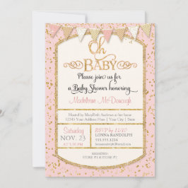 Invitación OH Baby Girl Shower Typography Gold Purpurina