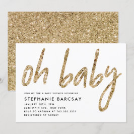 Invitación Oh Baby Glam Gold Purpurina Baby Shower