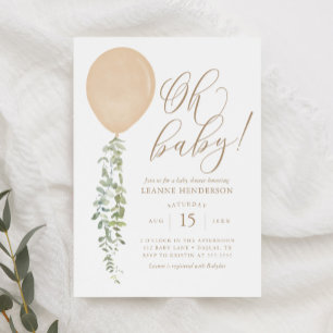 Invitación Oh Baby Gold Balloon Eucalyptus Baby Shower Invita
