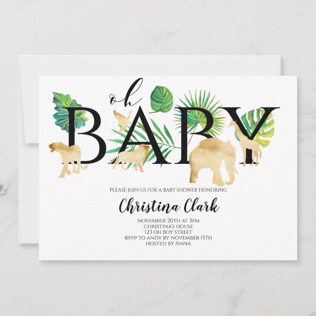 Invitación Oh Baby Gold Faux Jungle Baby Shower (Anverso)
