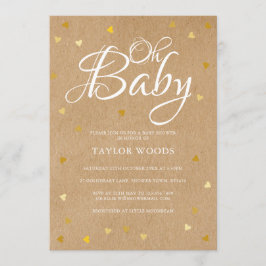 Invitación Oh Baby Gold Hearts Rustic Kraft Boho de Baby Show