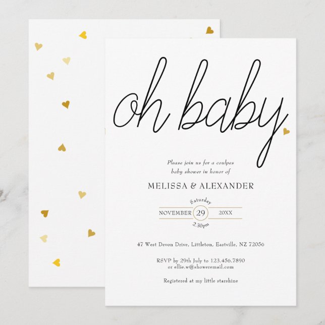 Invitación Oh Baby Gold Love Couples Baby Shower (Anverso / Reverso)