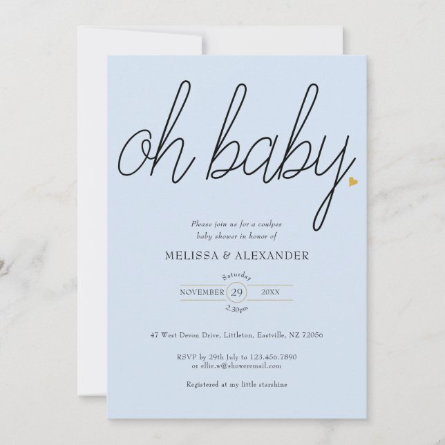 Invitación Oh Baby Gold Love Couples Baby Shower (Anverso)