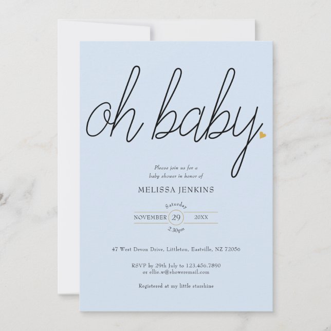 Invitación Oh Baby Gold Love Heart Baby Shower / Sprinkle (Anverso)