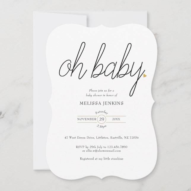 Invitación Oh Baby Gold Love Heart Baby Shower / Sprinkle (Anverso)