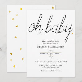 Invitación Oh Baby Gold Love Heart Parejas Baby Shower