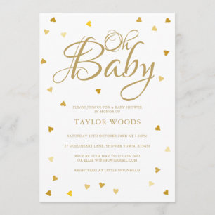 Invitación Oh Baby Gold Love Hearts Baby Shower / Sprinkle