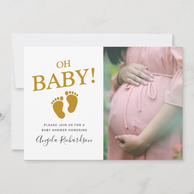 Invitación Oh Baby Gold Personalizado Photo Baby Shower (Anverso)