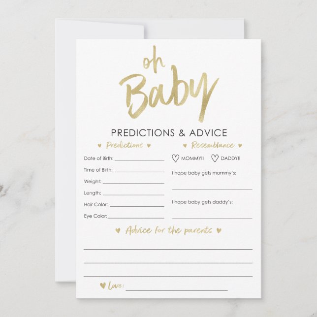 Invitación Oh Baby Gold Predictions and Advances Card (Anverso)