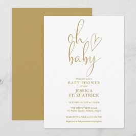 Invitación Oh Baby Gold Script Heart Baby Shower