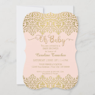 Invitación Oh Baby Gold Script Rubor Pink Baby Shower 