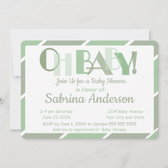 Invitación Oh Baby Green Modern Whimsical Baby Shower (Anverso)
