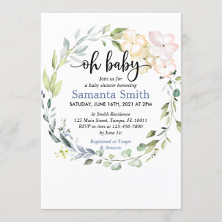 Invitación Oh Baby Greenery Baby Shower