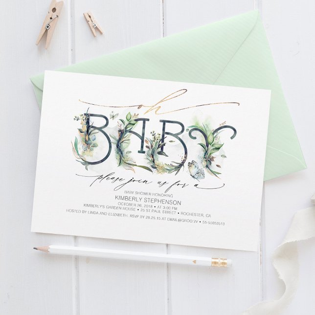 Invitación Oh Baby Greenery Baby Shower Género neutral (Subido por el creador)