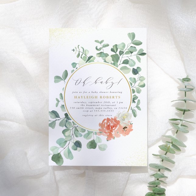 Invitación Oh Baby Greenery Chica Floral Rosa Baby Shower (Subido por el creador)