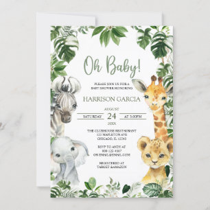 Invitación Oh Baby Greenery Jungle Safari Animals Baby Shower