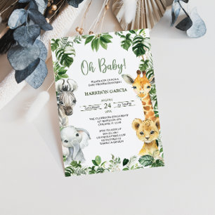 Invitación Oh Baby Greenery Jungle Safari Animals Baby Shower