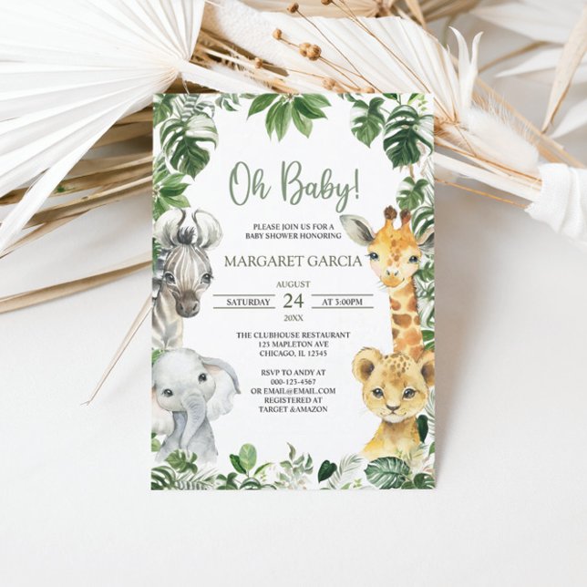 Invitación Oh Baby Greenery Jungle Safari Animals Baby Shower (Subido por el creador)