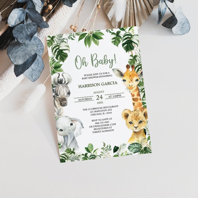 Invitación Oh Baby Greenery Jungle Safari Animals Baby Shower (Subido por el creador)