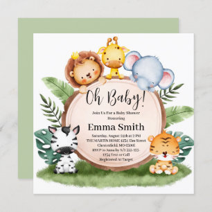 Invitación Oh Baby Greenery Jungle Safari Animals Baby Shower