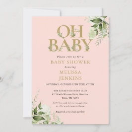 Invitación Oh Baby Greenery Rubor Pink Gold Baby Shower