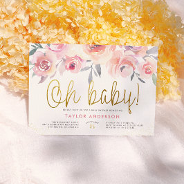 Invitación Oh Baby Greenery Rubor Pink Roses Chica Baby Showe