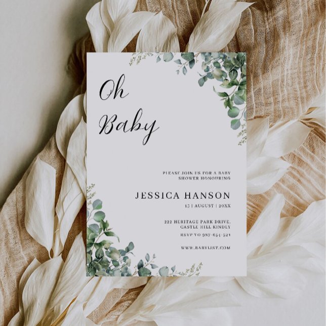 Invitación Oh Baby Greenery Shower Invitation Template (Oh Baby Greenery Shower Invitation Template)